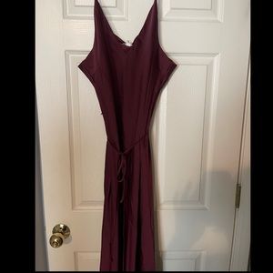 Burgundy Slip Dress with waist tie